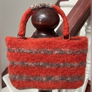 Artisan Crafted Wool Rust/Multi Colored Metal Hardware Lined Audie Mini Bag